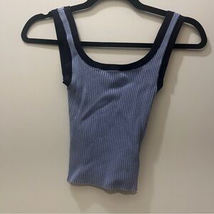 Women’s Ribbed Tank Top - Blue with Navy Trim